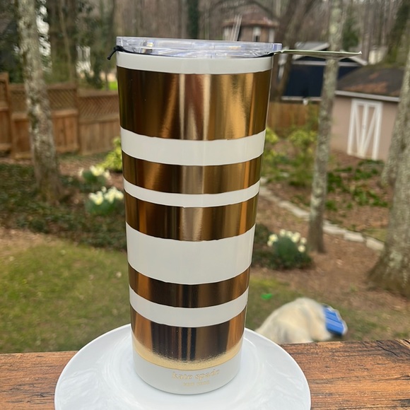 Kate Spade Gold Stripe Tumbler NWT - Picture 1 of 9